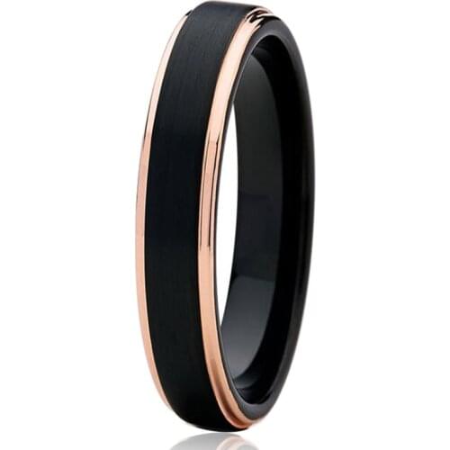 Customize Engagement Ring 4MM Black with Rose Gold Tungsten Rings for Men Wholesale Jewelry for Women