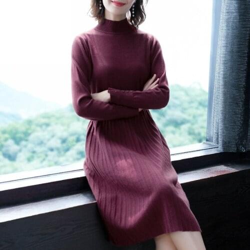 Autumn Winter Sweater Dress Women Korean Woman Sweaters Dresses Vestidos Fashion Woman Half-turtleneck Wool Knitted Dress