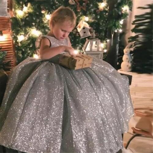 Sequined Flower Girl Dresses For Wedding Lace High Low Toddler Pageant Gowns Appliqued Ball Gown