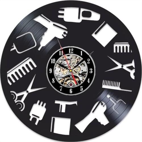 Hairdresser Hair Styling Vintage Wall Clock Barbershop Decoration Vinyl Record Wall Clock Hairstyle Studio Decoration for Barber