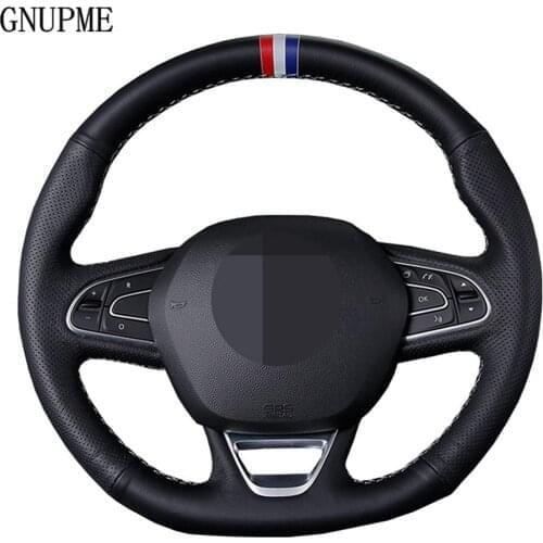 DIY Black Artificial Leather Car Steering Wheel Cover For Renault Kadjar Koleos Megane Talisman Scenic Espace 2015-2018