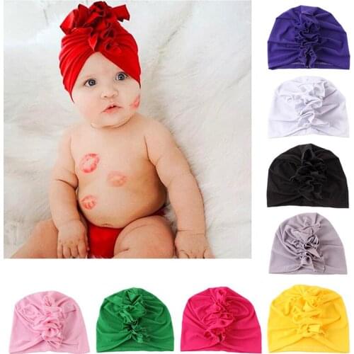 9 Colors Baby Soft Solid Color Indian Headscarf Hat Kids Solid Color Knotted Indian Pullover Cap Adjustable Cap For Baby Kids