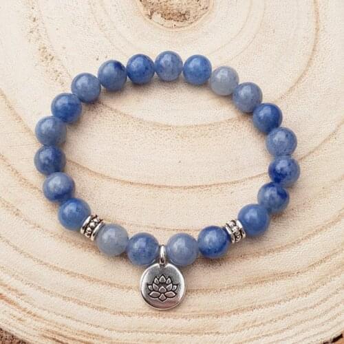 Blue Aventurine Stretchy Bracelet Lotus Flower Charm Bracelet Buddha Yoga Meditation Bracelet For Men Gift