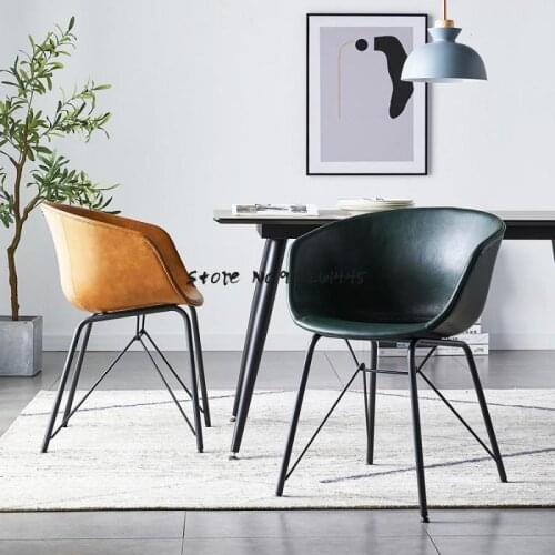 Nordic Dining Chair Home Retro Designer Armrest Negotiation Backrest Light Luxury Ins Industrial Style Coffee Shop Leather Chair