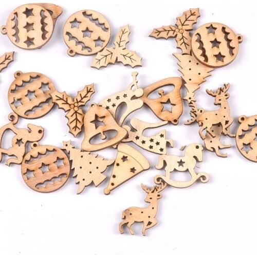Mixed Natural Wooden Hanging Pendants Crafts Diy Christmas Tree Decorations For Home Wood Slices Ornaments Xmas Kids Gifts m2209