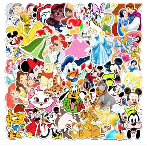 10 56pcs Disney Anime Sticker Mickey Mouse Snow White Luggage Piano Car Bike Graffiti PVC Waterproof Sticker
