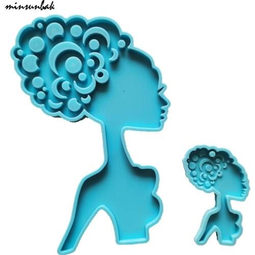 Minsunbak Super Shiny Female Silicone Mold Woman Girl Head Epoxy Mold DIY Coaster Keychain Craft Making Tools