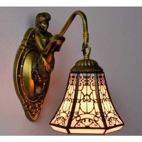 Turkish Tiffany Baroque Stained Glass Iron Mermaid wall lamp indoor lighting bedside lamps wall lights E27
