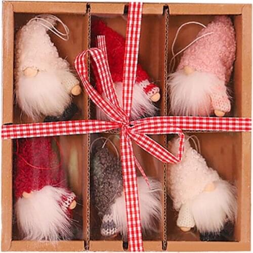 Christmas Party Decorations Mini Wool Doll New Year Navidad Ornaments Christmas Tree Pendant with Gift Box #7