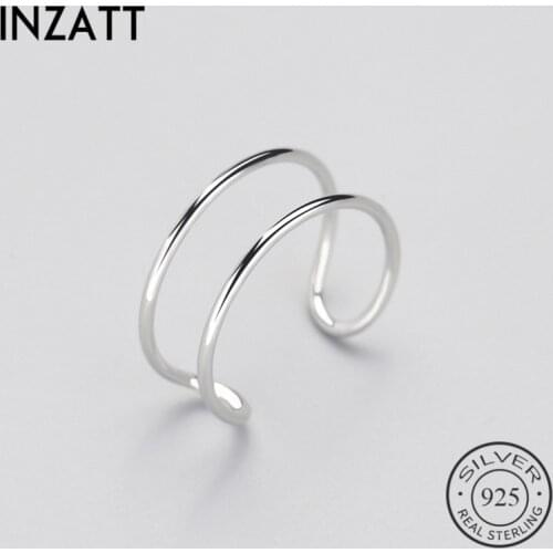 INZATT Minimalist Geometric Double Line Adjustable Ring Genuine 925 Sterling Silver Trendy Fine Jewelry For Charm Women Bijoux