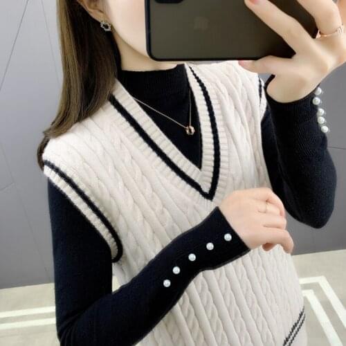 P zone 20] 7226-interior No. 6124] real shot striped V-neck twist knitted vest 36