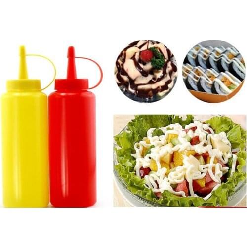 1PC 8oz 12oz 16oz 24oz 32oz Kitchen PP Squeeze Bottle Condiment Dispenser for Sauce Vinegar Oil Ketchup Gravy Cruet Jar JO 1088