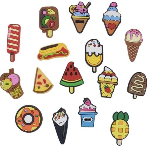 10PCS/Set New Arrival Cartoon PVC Shoes Charms Ice Cream Cartoon Pizza Donuts Garden Shoe Decor Wristband Accessories Buckle