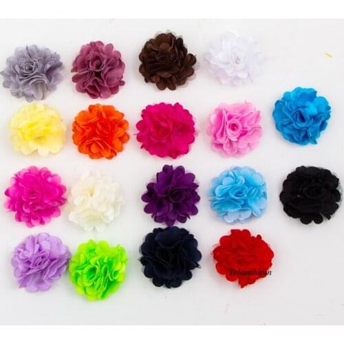 10pcs/lot 2" 20 Colors Hair Clips Mini Satin Mesh Hair Flower For Heads Hair Accessories Artificial Fabric Flowers For Headbands