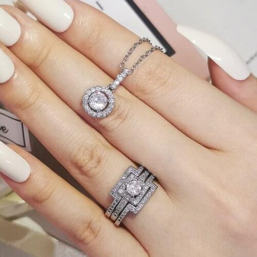 2pcs Pack Two Gift Real 925 Sterling Silver Jewelry Engagement Wedding Bridal for Brides Ring African J6298