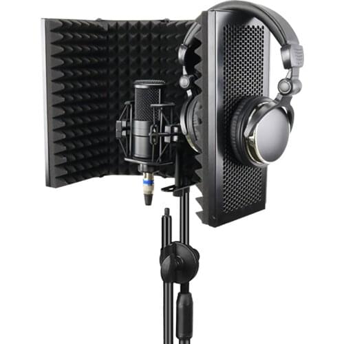 2021 Foldable Adjustable Portable Sound Absorbing Vocal Recording Panel, Aluminum Acoustic Isolation Microphone Shield