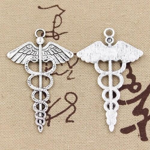 8pcs Charms Caduceus Medicine Symbol 49x30mm Antique Bronze Silver Color Plated Pendants Making DIY Handmade Tibetan Jewelry