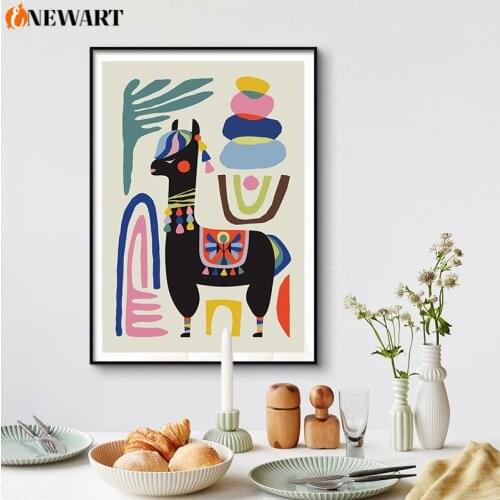 Abstract Nursery Wall Art Painting For Kids Room Colorful Alpaca Child Bedroom Canvas Picture Home Poster Playroom Decoration