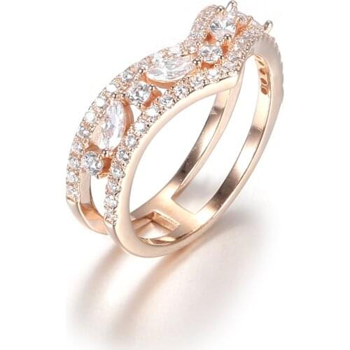 Authentic S925 Ring For Women Wedding Party Gift double Wishbone Ring Lady Girl anel Rose & Clear CZ