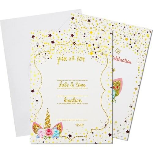 6pc Glittering Unicorn Party Invitations Cards Birthday Party Decorations Kids Invitation Cards Baby Shower Party Supplies Decor