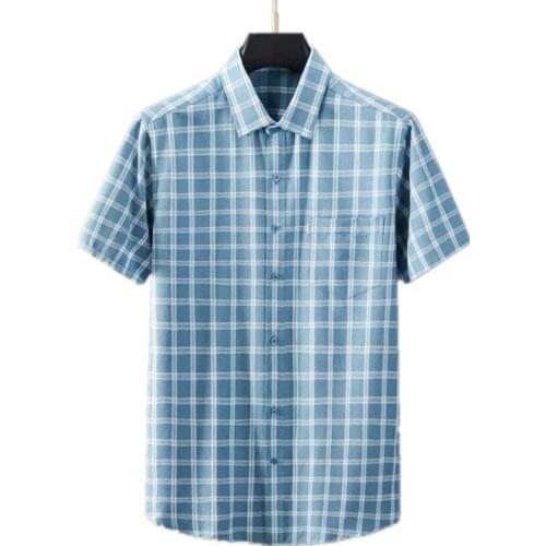 Plus big short-sleeved mens summer comfortable plaid mens shirt business formal casual slim fit loose large size 5XL 6XL 7XL