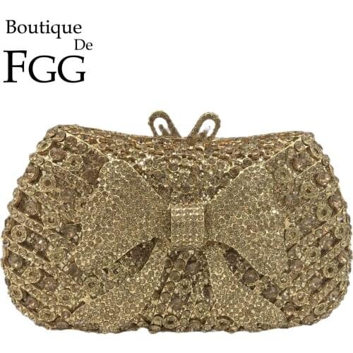 Boutique De FGG Novelty Bow Clutch Women Crystal Evening Bags Wedding Bridal Rhinestone Handbags Party Dinner Purses