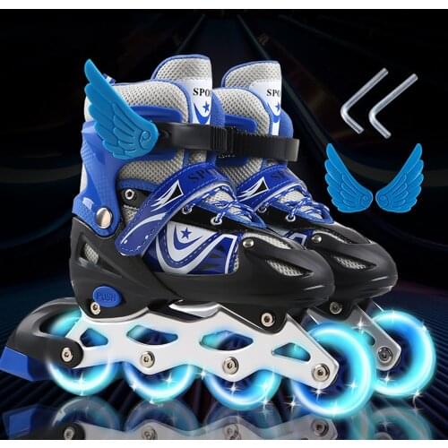 Flash childrens roller skatesKid skatesPVC single wheel roller skates inline skates Adjustable size for men and women