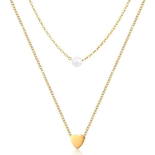 Elegant Gold Pendant Necklaces Layered Heart Cross Charm Choker Pearl Necklace Stainless Steel Wear Jewlery for Women Bijoux