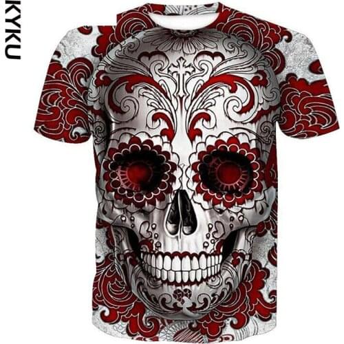 Hot Sale Red Floral Skull Print 3d T shirt Fashion Skull 3d Print Hip Hop Tees Cool Men Streatwear Tops Plus Size