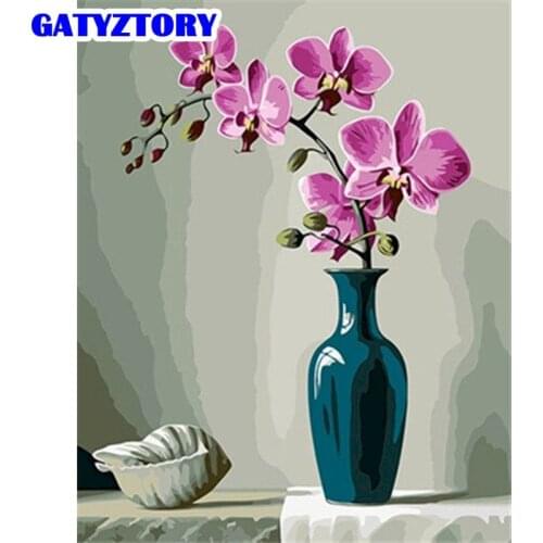 GATYZTORY Paint By Numbers Flower Butterfly Orchid DIY Drawing Canvas Handpainted Pictures By Number Flower Home Decoration