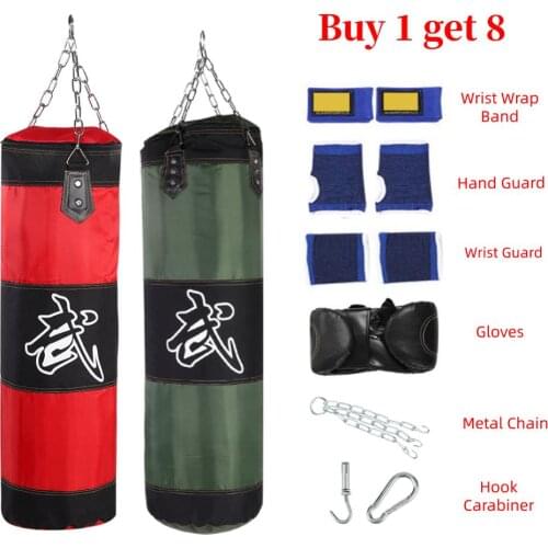 60cm 80cm 100cm 120cm Empty Boxing Sand Bag Hanging Kick Sandbag Boxing Training Fight Karate Sandbag With Gloves Wrist Guard