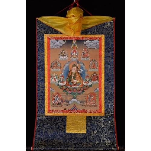 HOT SALE --Thang-ga Thangka HOME efficacious Protection Tibetan Buddhism Padmasambhava Guru Rinpoche Buddha WALL Hang painting