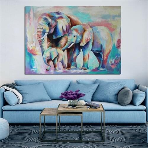 Family Elephant Colour Wild Animals Poster and Prints Elephant Lion Rainbow Hunter Canvas Painting Graphic Bedroom Home Decor