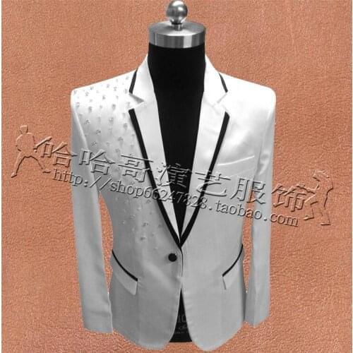 White clothes men rivets suits designs masculino homme stage costumes for singers jacket men blazer dance star style dress punk