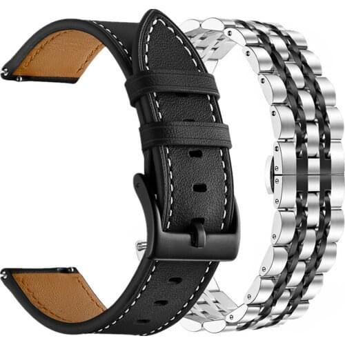 For Samsung Galaxy Watch Active2 40mm 44mm Band 20mm 22mm Stainless Steel Leather Strap for Samsung Galaxy Watch 46mm Bracelet