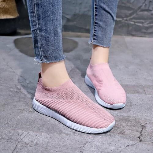 Breathable Mesh Platform Sneakers Women Slip on Soft Ladies Casual Running Shoes Woman Knit Sock Shoes Flats 35-43