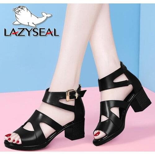 LazySeal Summer Gladiator Peep Toe Cross-tied Women Sandals Square Heels Shoes Sexy Women Heeled Sandals Lady Shoes