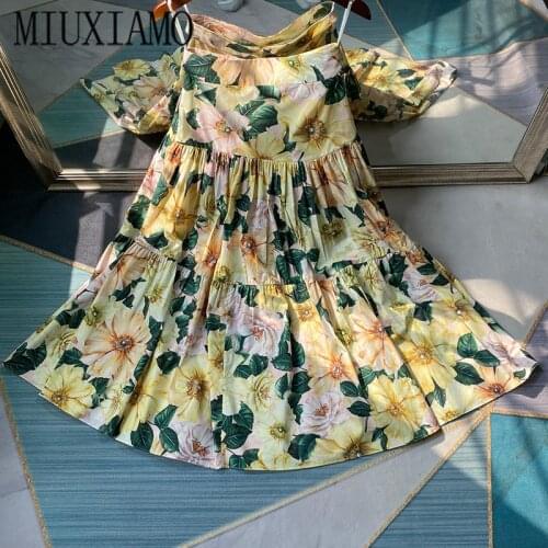 MIUXIMAO Summer Women Cotton Skirt 2021High Waist Stitching Yellow Flower Skirts Women Sweet Girls Dance Mini Skirt vestido