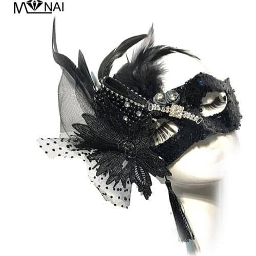Gothic Cosplay Masks Feathers Lace Half Face Mask Masquerade Halloween Christmas Tassel Black Masks For Party