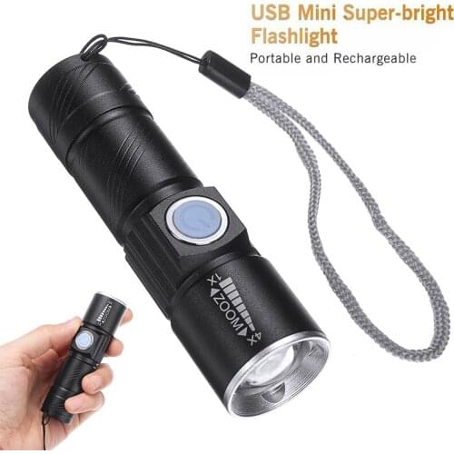 Mini LED Flashlight Portable USB Rechargeable Torch Camping Hiking Small Flashlight 3 Lighting Mode For Outdoor Night Lighting