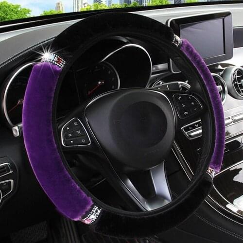 Soft Diameter Car Steering Wheel Cover Plush Rhinestone Wheel Cushion Protector Universal Steering Cover for 37-38cm