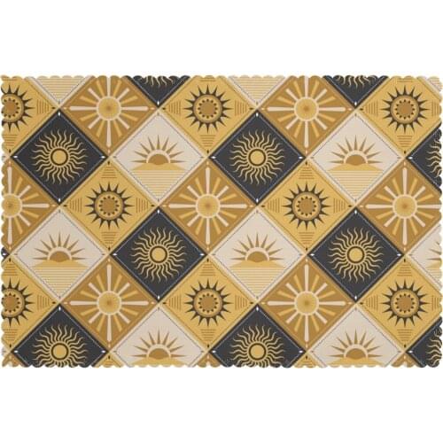 Set of 6 Sun Plaid Placemats for Dining Table Place Mat in Kitchen Accessories Cup Wine Mat