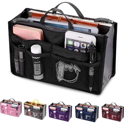 New Ladies Portable Organizer Bag Multifunction Travel Compartment Handbag Women Simple Zipper Storage Cosmetic Bag