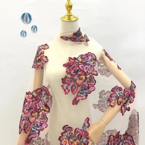 The Latest African Lace Fabric With Sequins 2021 Nigeria Lace Fabric Embroidery French Tulle Lace Evening Dress XB4612