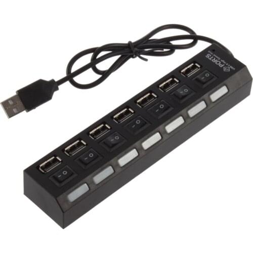 2019 New 1PC USB 2.0 7-Ports High Speed HUB with On/Off Switch Splitter Adapter for Phone Charge