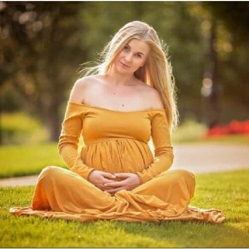 New Sheath Ruffle Collar Off Shoulder Long-sleeve Maxi Long Maternity Dress Clothes For Photography Props Women Dresses