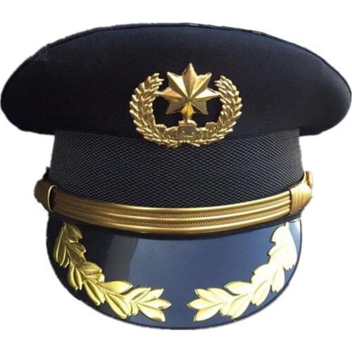 Army Officer Visor Security Guard Caps Male Military Police Hats With Golden Rope For Cosplay Halloween Christmas Festival Gifts