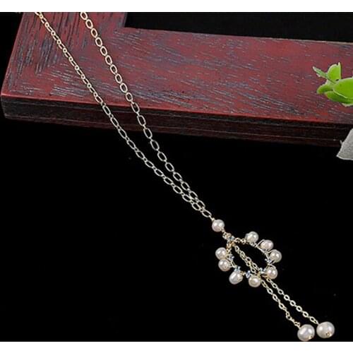 Women Long Chain Sweater Necklace Natural Freshwater Pearls Zircon Elegant Drop Water Pendant Necklace Party Gift Jewelry Trendy