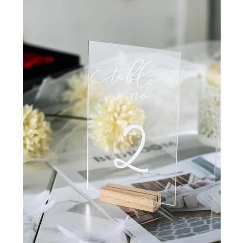 Personalized Wedding Table Numbers with Holders,Calligraphy Acrylic Table Number,Wedding Signage Clear Wood Table Number Stand