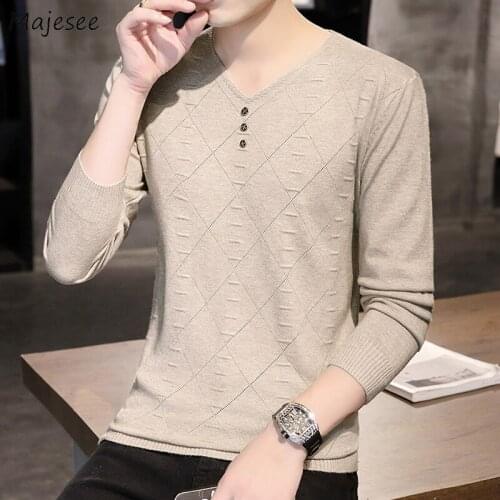 Men Slim Pullovers V-neck Soft Stretchy Simple Solid Underwear Spring Large Size M-3XL Teenagers Students All-match Leisure Hot